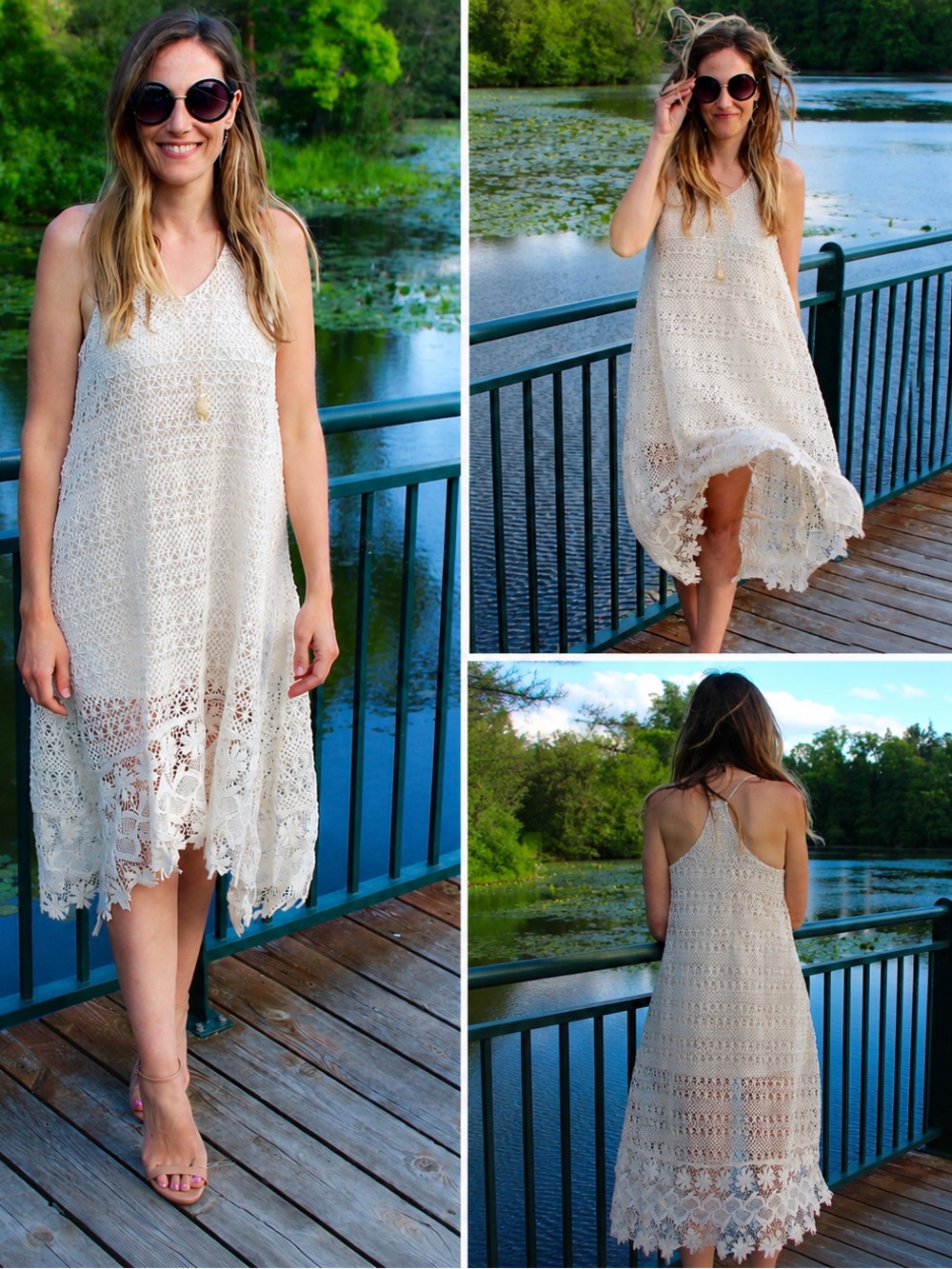 Boho Crochet Lace Sleeveless Midi Dress - Cream